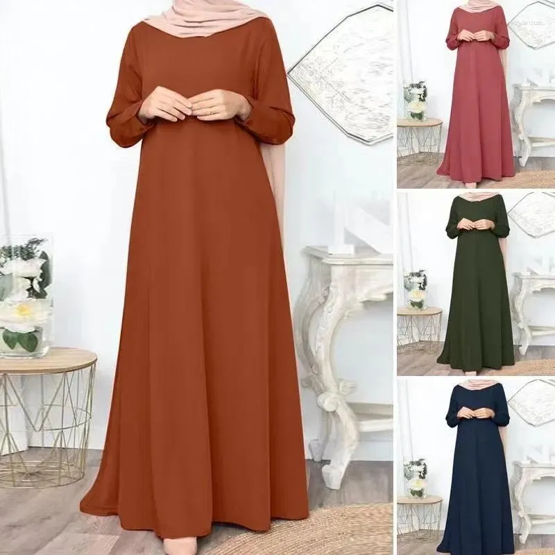 Ethnic Clothing 2024 Fashion Islam Ramadan Abaya Solid Loose Pullover Abayas Women Casual Elegance Long Sleeve Clothes Musulman Robe