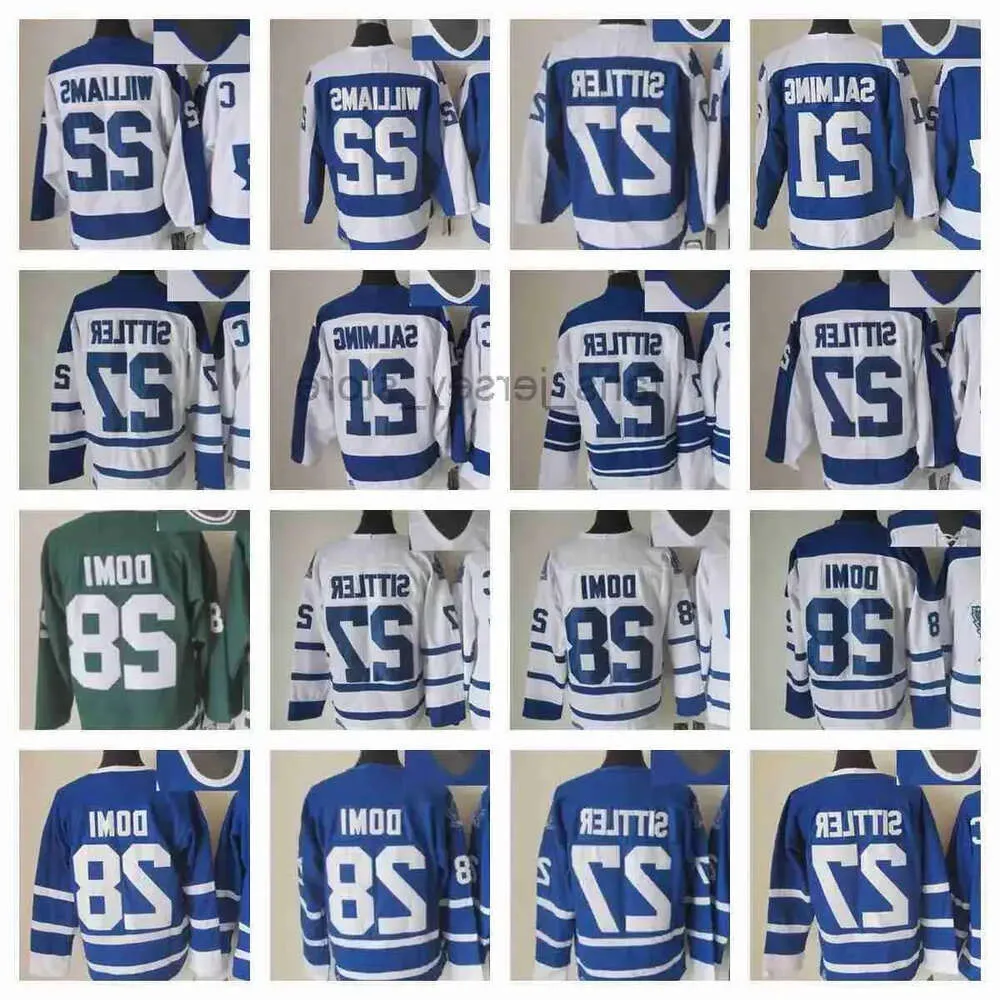 Maple''leafs''new Retro ijshockeytruien 22 Tiger Williams 21 Borje Salming 27 Darryl Sittler 28 Tie Domi Stitched Jersey 30