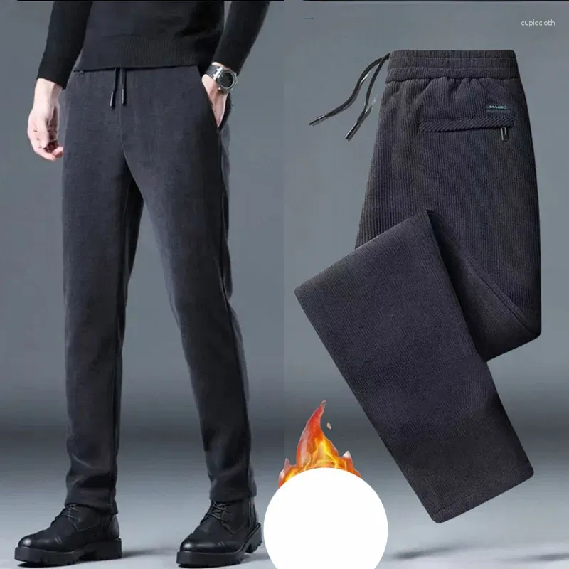 Pantalones para hombres Otoño Invierno KPOP Estilo de moda Harajuku Slim Fit Pantalones sueltos Todo fósforo Grueso Casual Sólido Cremallera Bolsillos Pantalones de chándal