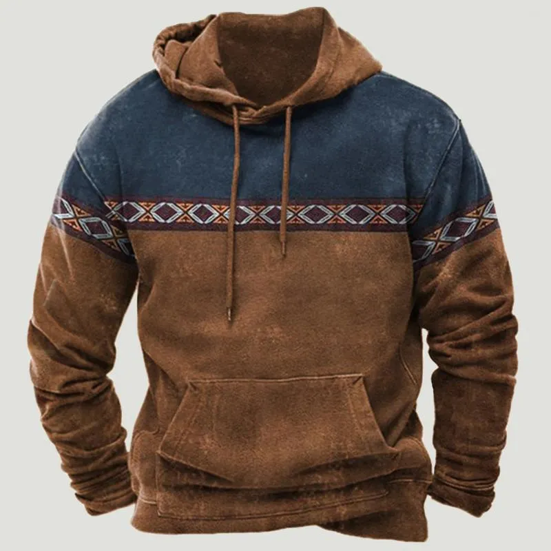 Mens Hoodies Vintage Western Ethnic Style Hoodie Hooded Sweatshirt Geometric Harajuku Pullover Jacket Oversized Casual Streetwear Tops