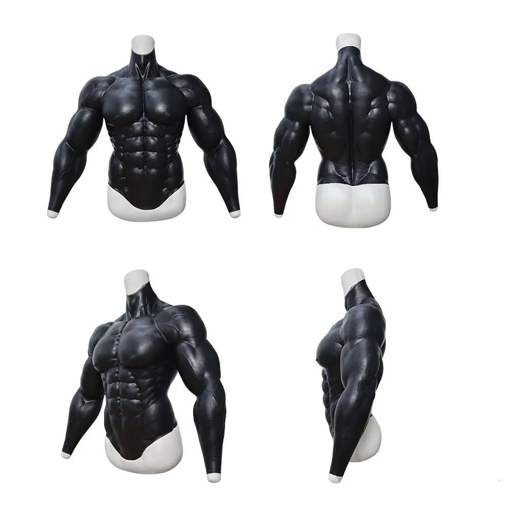 Costume Accessories Crossdressing Fetish Realistic Full Black Silicone Muscle Suit Male Fake Chest Dark Skin Tone Man Torso