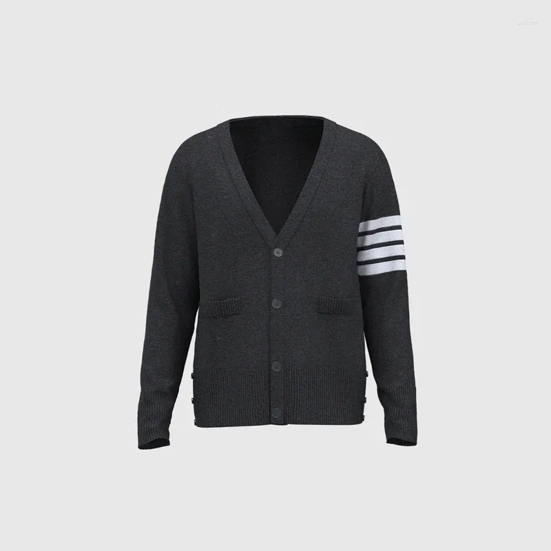 Sweaters para hombres TB Sweaters para hombres tejidos originales de 4 barras Diseño de rayas de lujo Cardigan Famous unisex suéter masculino de alta calidad 411