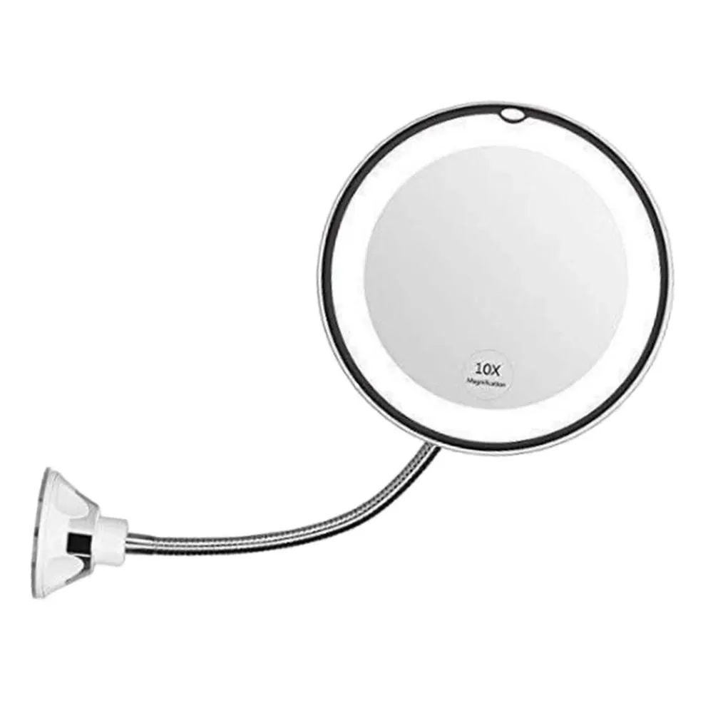 Gooseneck 10X Magnified LED Lighted Makeup Shaving 360° Swivel Wall Mount Mirror