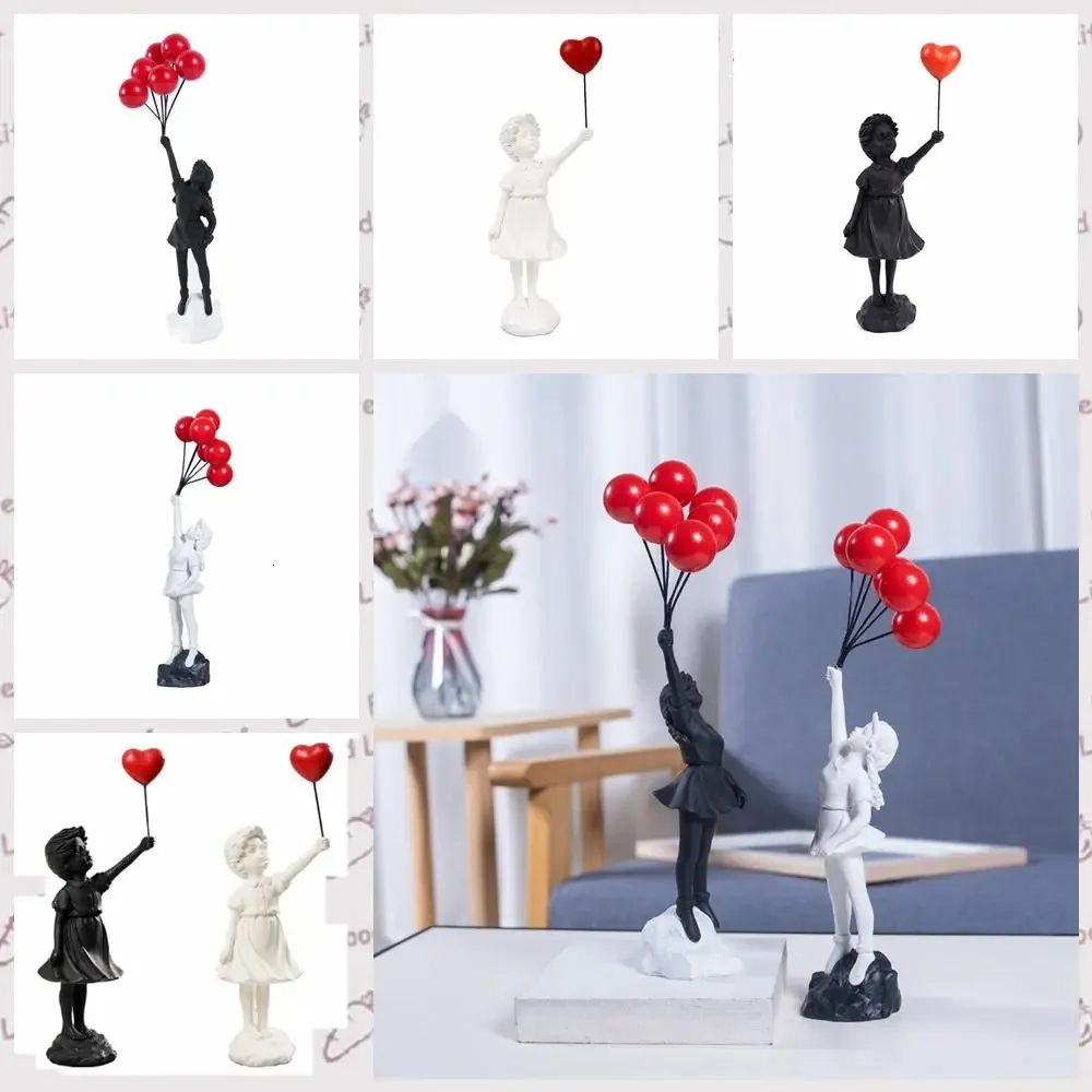 Vliegende ballon meisje beeldje Banksy moderne kunst sculptuur hars figuur ambachtelijke decoratie collectible beeldje Home Decor 240123