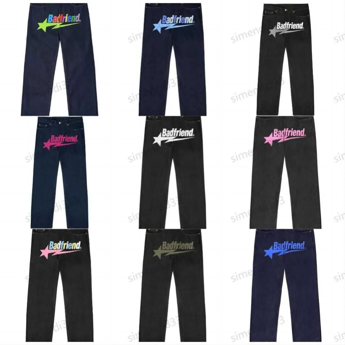 Designer Baggy Jeans da uomo Stampa Streetwear Pantaloni Hip Hop Y2K Jeans Abbigliamento Pantaloni dritti in denim Goth allentati Pantalones Vaqueros Badfriend be3