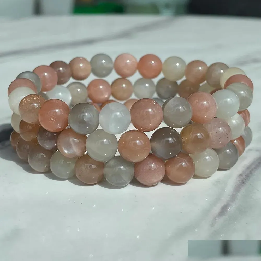 Beaded MG2031 Ny design 8 mm Rainbow Sunstone Armband Set Womens Natural Gemstone Beaded Energy Jewelry Drop Delivery Smycken Brace Dharg