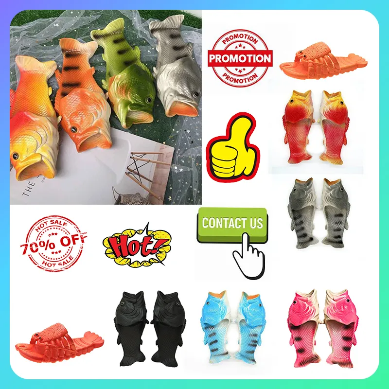 Designer Casual Fish Shrimp Roliga tofflor Kvinna Anti Slip Wear Light Weight Breattable Low Cut Super Soft Sules Sandaler Flat Outdoors Beach Slipper