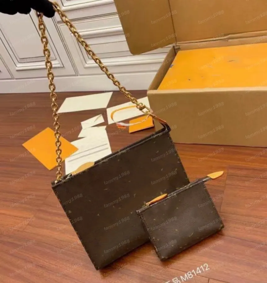 10A Flor marrón Viaje Bolso de embrague Hombres Mujeres Bolsa de artículos de tocador Paquete de imagen Diseñador Bolsas de documentos clásicas Monedero Bolso Bolso Bolsas de cadena de doble bolsa M81412