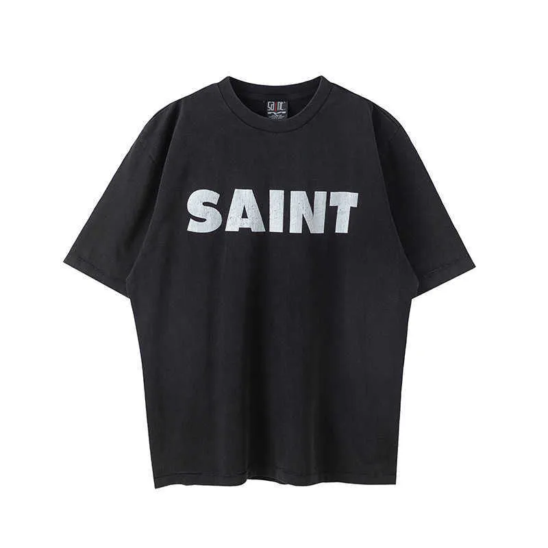 American High Street Saint Michael's Classic Printed Washed Old Men's and Women's Short Sleeved T-shirts