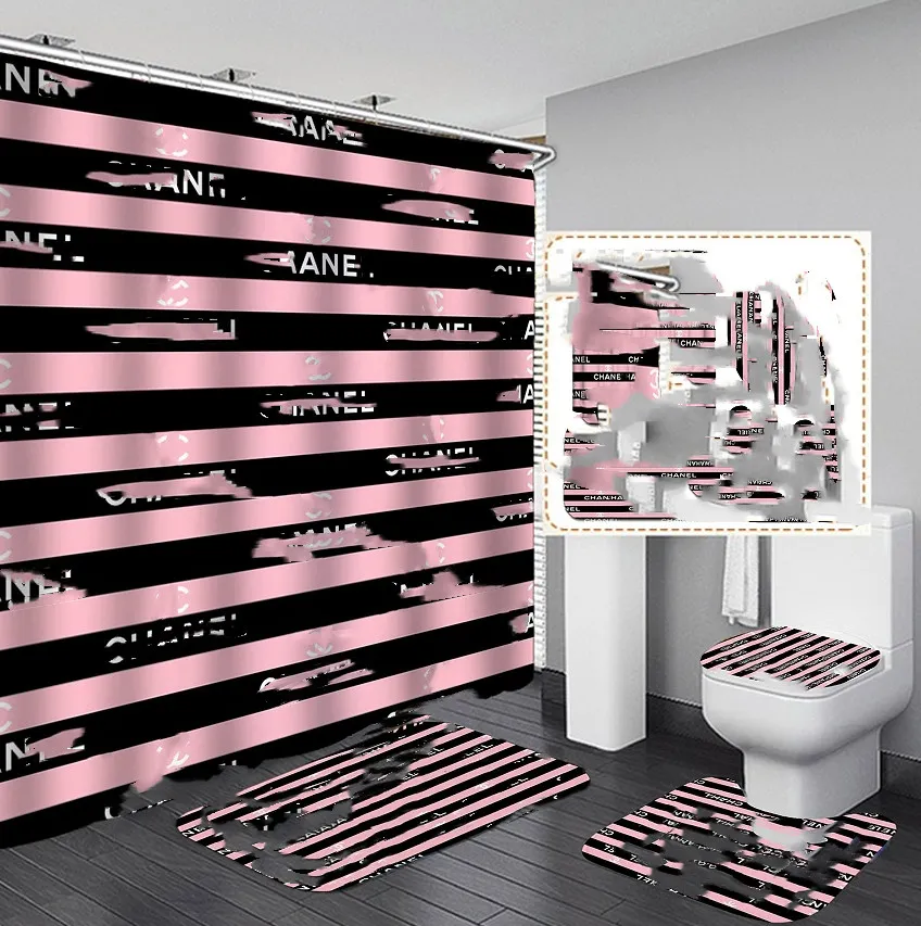 Simple Polyester Waterproof Shower Curtain Perfume Series Non-Slip Mat Bathroom Four Pieces