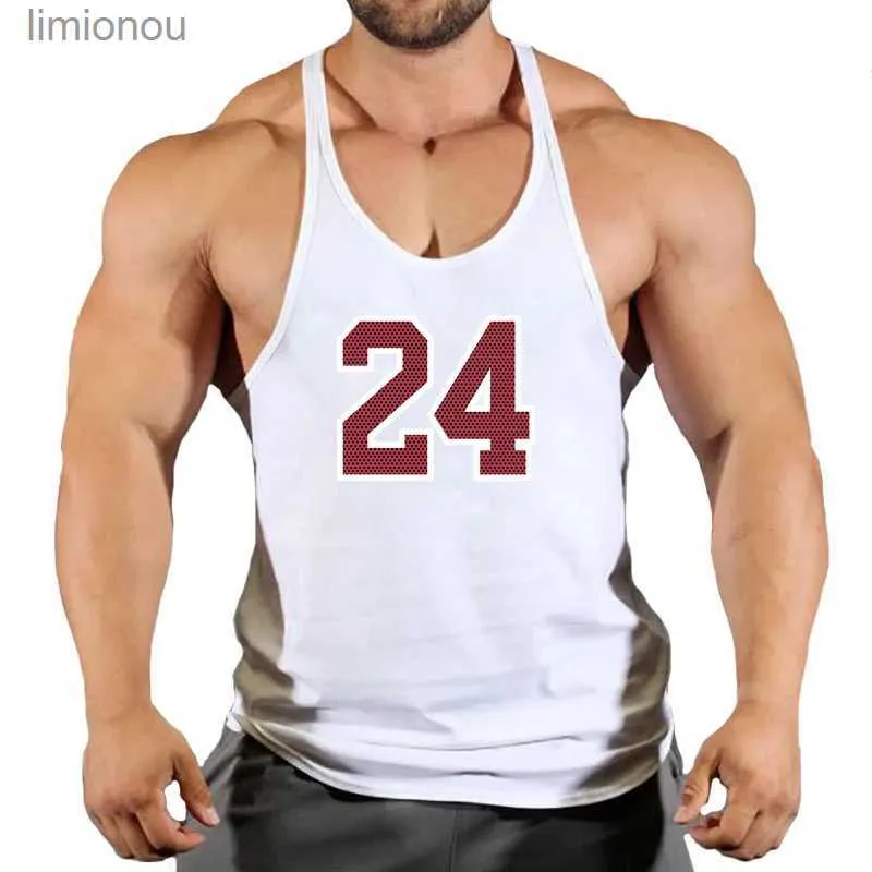 Tanktops voor heren Sport Merkvest Spiergymnastiek Tanktop voor heren Mouwloos Stringerkleding Bodybuilding Singlets Fitness Workout Nr. 24 T-shirtL240124