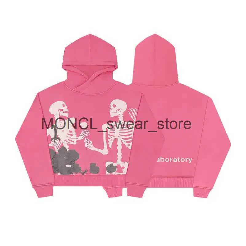 Women's Hoodies Sweatshirts Fashion Pink Embroidered Rose Skull Oversized Hoodie Women K Fashion Y2K Street Harajuku Loose Long Sleeve SweatshirtH24125