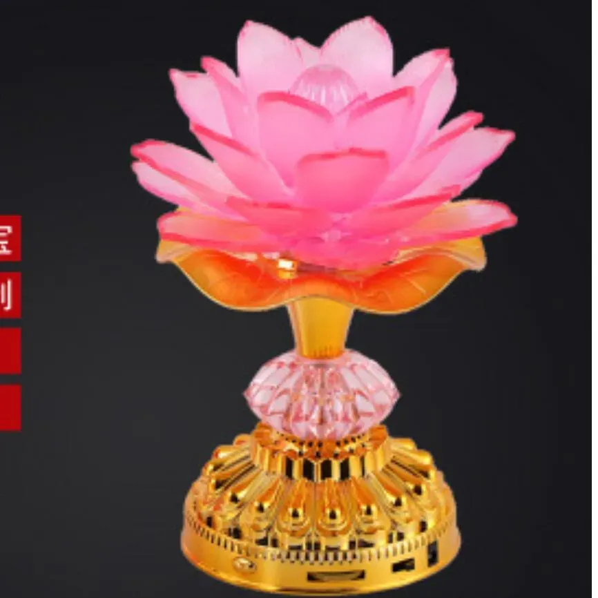 Lotus Flower Lights Buddha Bright Lamp LED Colorful Table Lamps 52 Buddhist Songs Buddha Music Machine Color Changing Temple Light