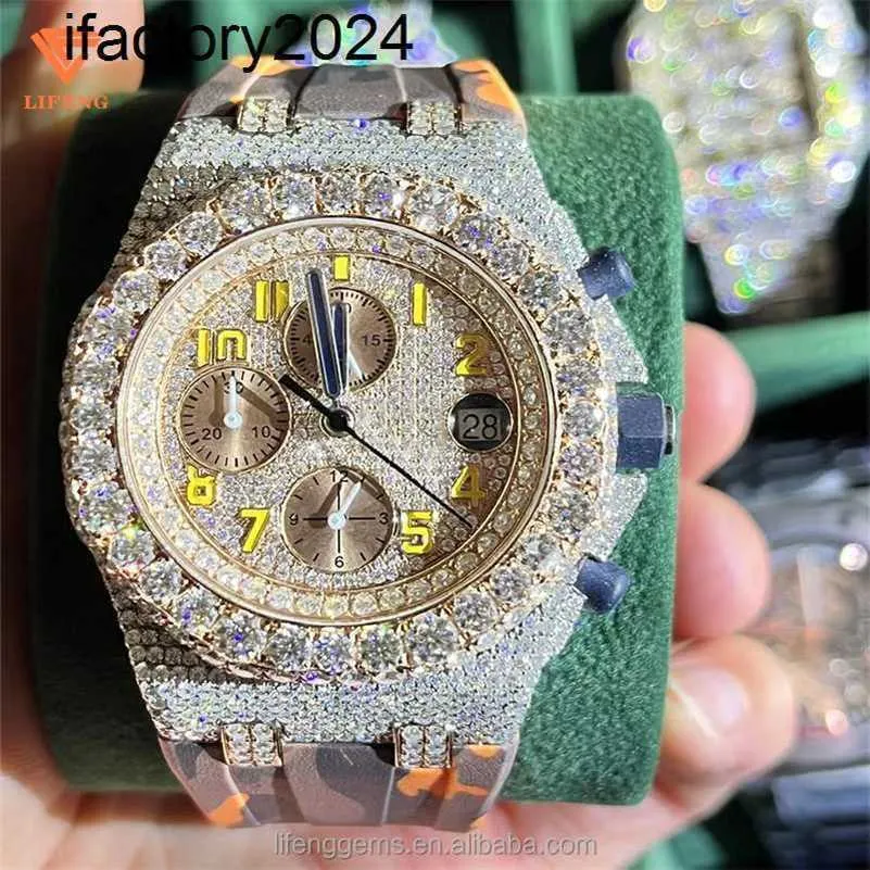 Ap Watch Diamond Moissanit Iced Out kann den OG2E-Test für Hip-Hop-Schmuck und Datum bestehen, handgefertigte mechanische Lederuhr00N7F70I