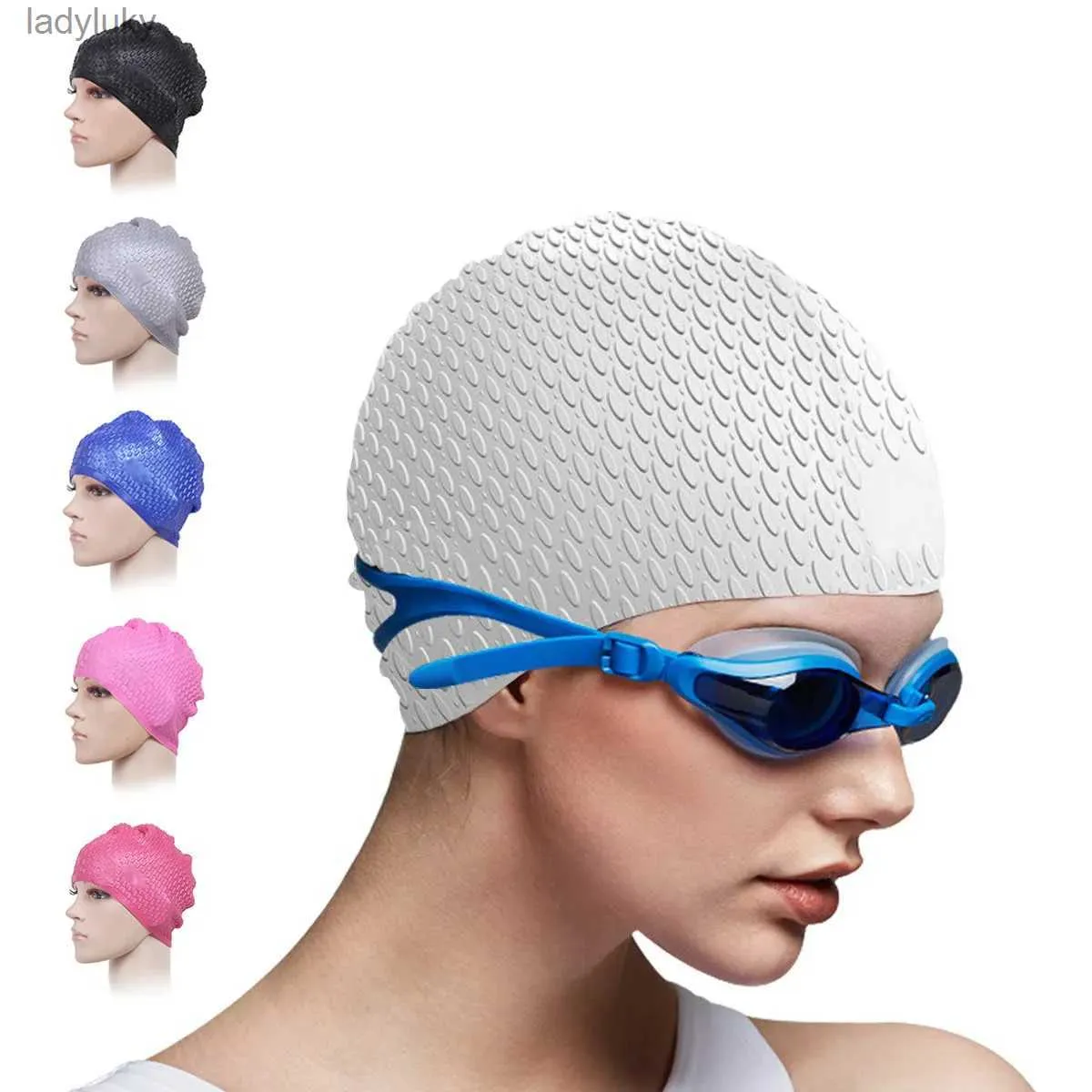 Kawałki pływackie kobiety Wodoodporne gogle pływające czapki Zestaw Silikonu Kobiety Długie włosy Duże kapelusz pływania mężczyzn Natacion Nurving Sprzęt 2022L240125