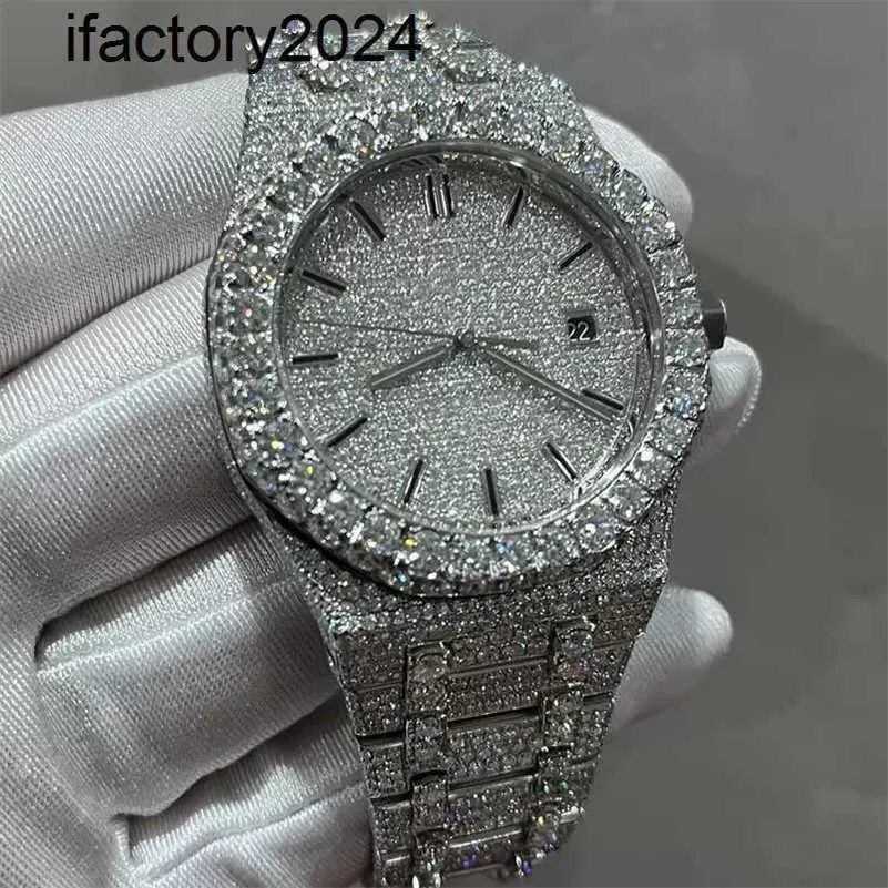 AP Watch Diamond Moissanite Iced Out Can Pass Test Version VVS Mens Silver Diamonds Pass Test Toppkvalitet ETA -rörelse 904L Rostfritt stål ut Sapphire Waterprooo