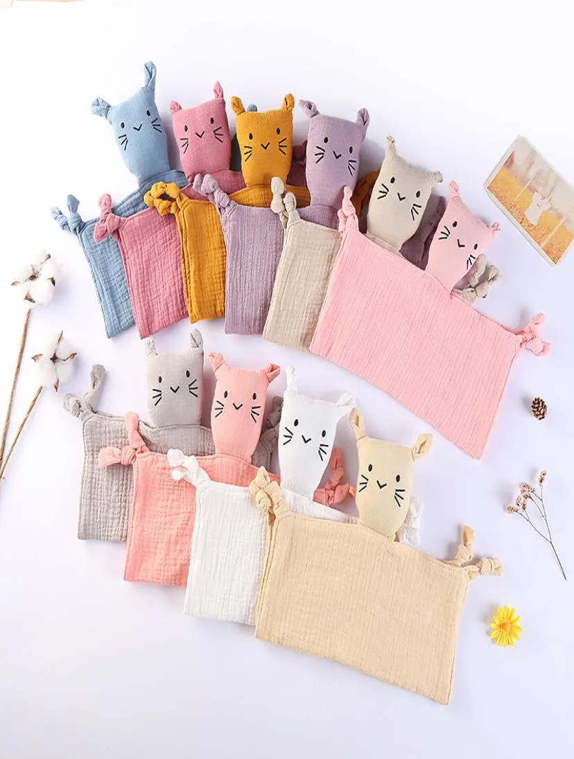 Mjuk organisk bomull Muslin Cat Kitty Animal Newborn Pacify Handdukar Bibbs Soothers Handduk Retlar Baby Accessory 10 Colors8047787