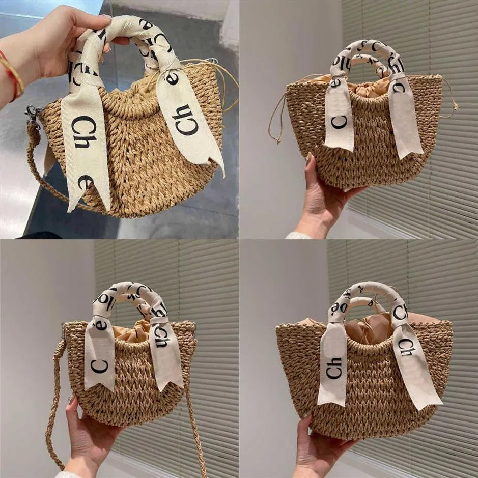 3 Größen gewebte Eimerbeutel Frauen Designer Handtaschen Webbody Crossbody Bags Seaside Beach Bag Shopper Einkaufstaschen Geldbörse 220625155d