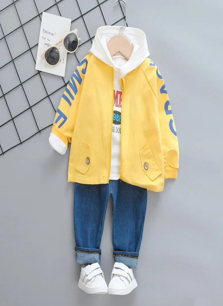 男の子秋の服コットン幼児キッズレターコート漫画トップジーンズ長袖3pcsファッションボーイ服セットc10169799115