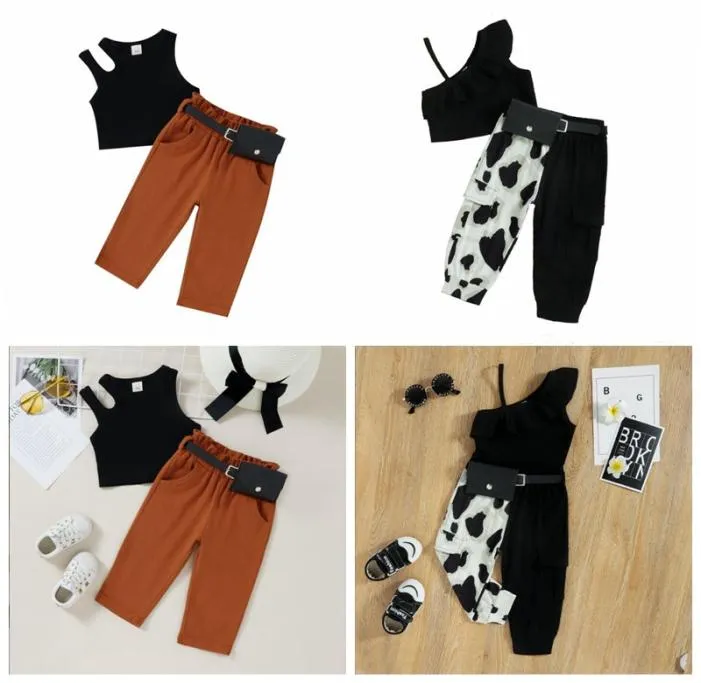 Girls Designer Clothes Kids Summer Clothing Sets Child Suspenders Tops Pants Fanny Pack Kids Vest Waistcoat Trousers Waist Bag Out2178667