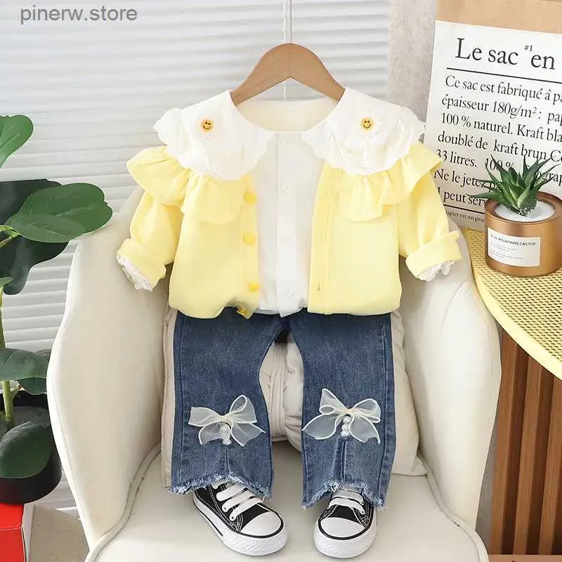 Clothing Sets 2024 Korean Boutique Baby Girl Clothes 12 To 18 Months Clothing for Girls Yellow Single Breasted Coats White Shirts Pants Set