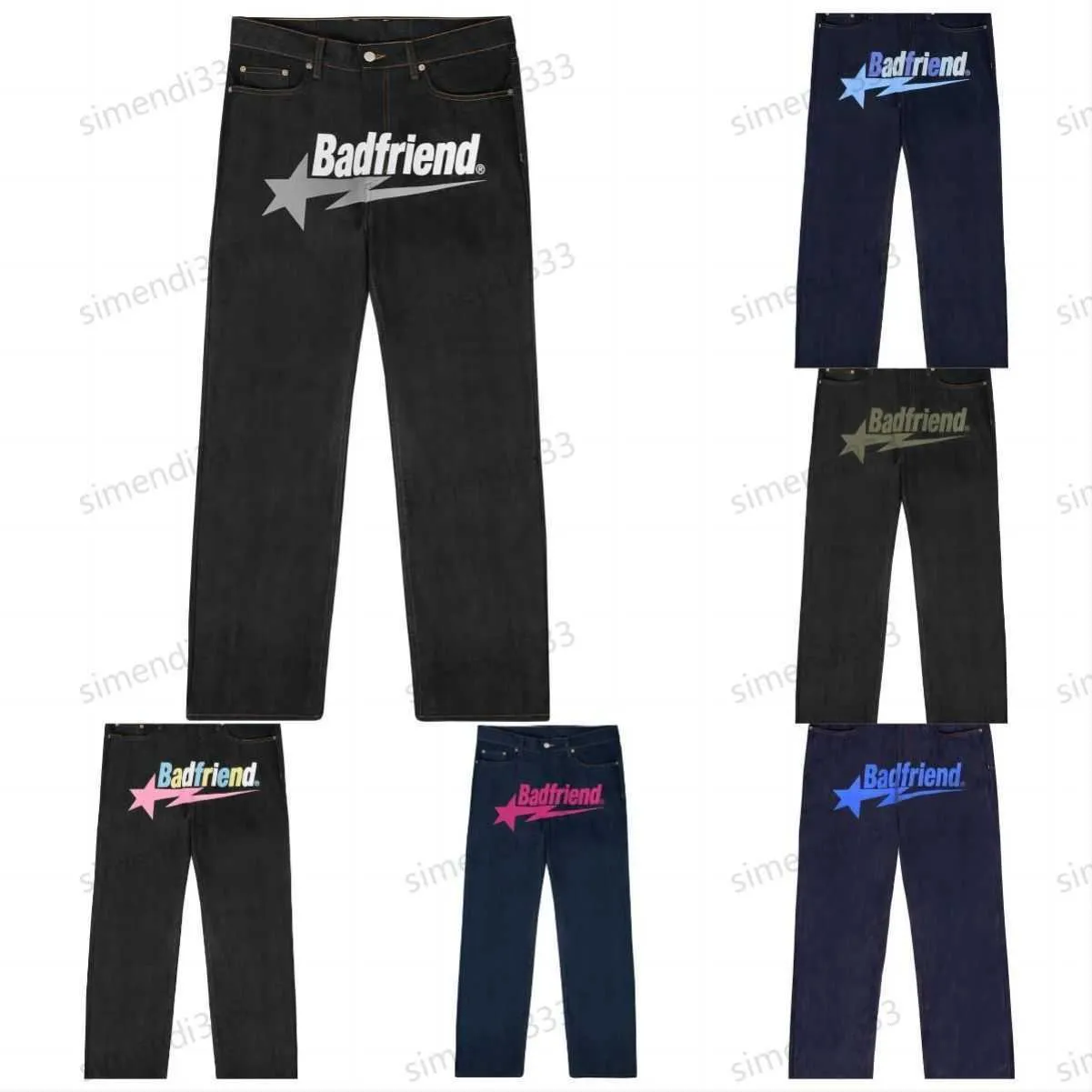Jeans da uomo Y2k Hip Hop Badfriend Stampa di lettere Pantaloni larghi neri Harajuku Pantaloni larghi classici punk rock Streetwear met6