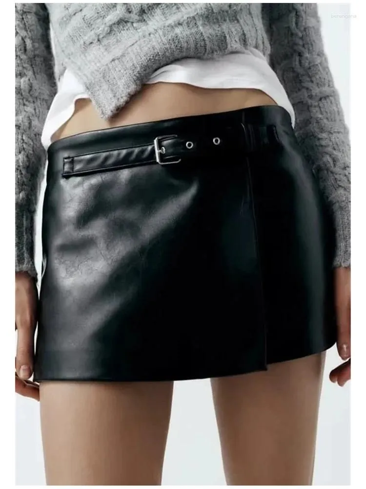 Shorts femininos meninas cintura alta pu saias com cinto legal senhora 2024 primavera moda couro falso preto magro calças curtas