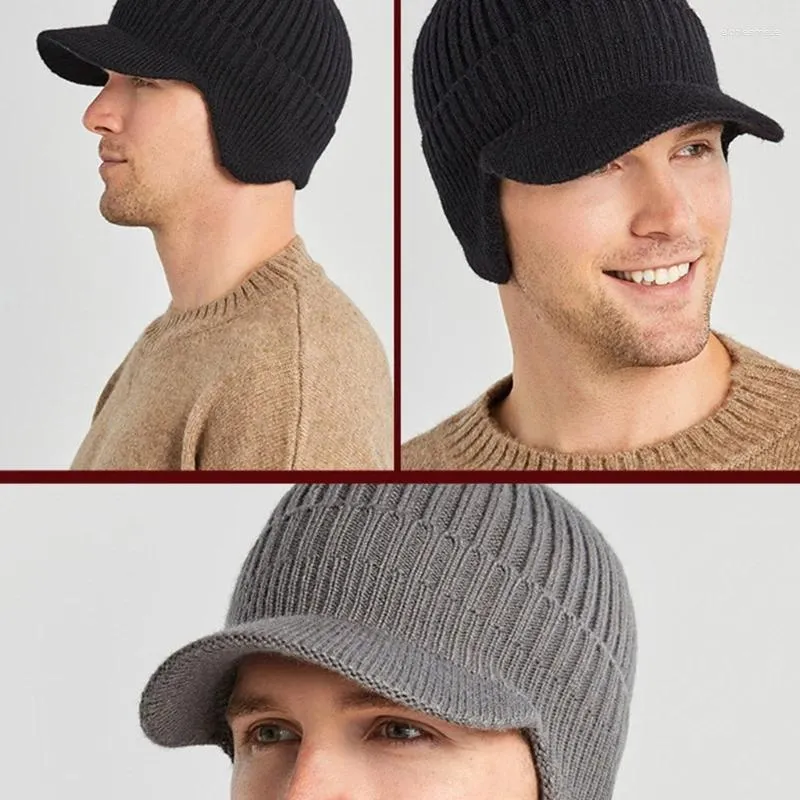 Berets Winter Hat Women Knitted Baseball Cap With Velvet Fleece Sports Visor Cover For Head Earflap Dropship