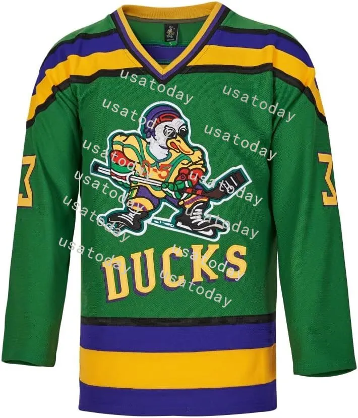 Men Mighty Ducks Jersey 33 Goldberg 66 Bombay 96 Conway 99 Banks Jersey,Movie Ice Hockey Jersey for Men S-XXXL