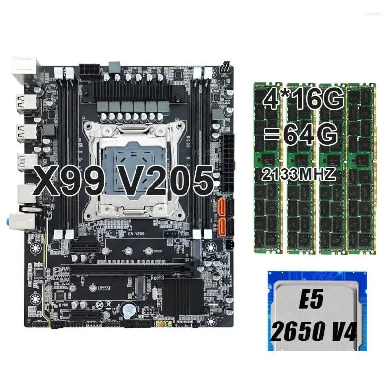 Cartes mères Keyiyou LGA 2011-3 X99 V205 Kit Xeon 2650 V4 Processeur CPU DDR4 64 Go 213 Hz ECC Reg Ram Support Sata 3.0 Nvme M.2 Pcie Dro Otqv0