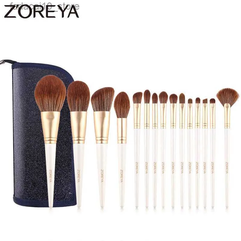 Makeup Brushes Zoreya Märke 15st White Makeup Borstes Soft Syntetic Fiber Highlighter Eye Shadow Powder Cosmetic Set Blend Eyelash Eyebrow Q240126