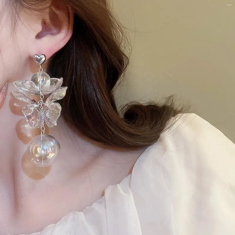 Oversized Flower Dangle Earrings Korean Style Resin Drop
