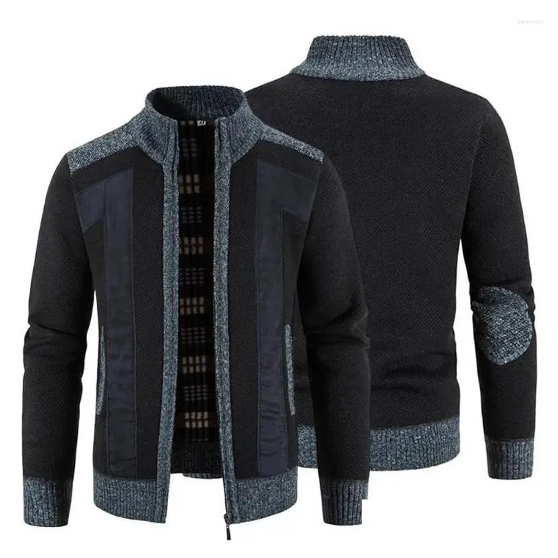 Mensjackor Stylish Winter Jacket Cardigan Plus Size Stand Collar P varm Autumn Coat Patchwork Casual Men kläder Drop Leverans Appear Otgln