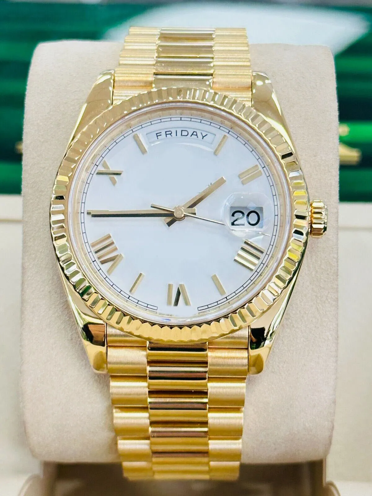 Relógio de pulso masculino de luxo Japão Mecânico Automático Day-Date 40mm 228238 18K Ouro Amarelo Branco Roman Dial nova pulseira de aço inoxidável safira à prova d'água Relógio masculino