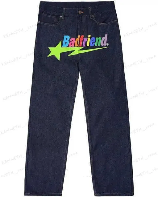 DHgate.com:Mens Y2k Jeans, Baggy Black Denim, Badfriend Letter 