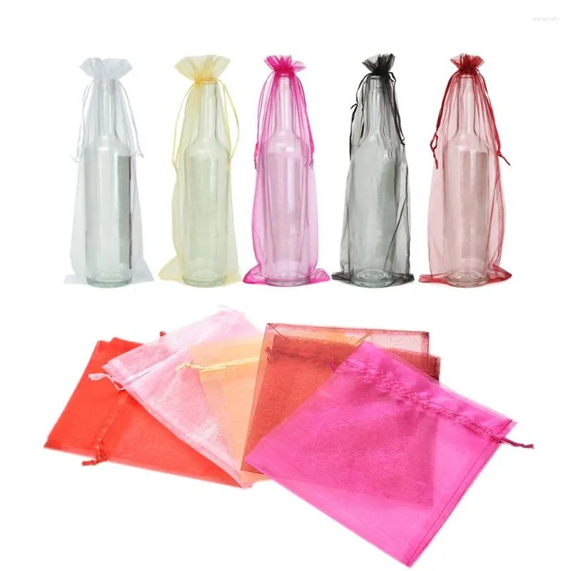 Kopplingspåsar 10st Portable Wine Bottle Cover Wrap Gift 37x15cm Drawstring Jewelry Bag 4Colors