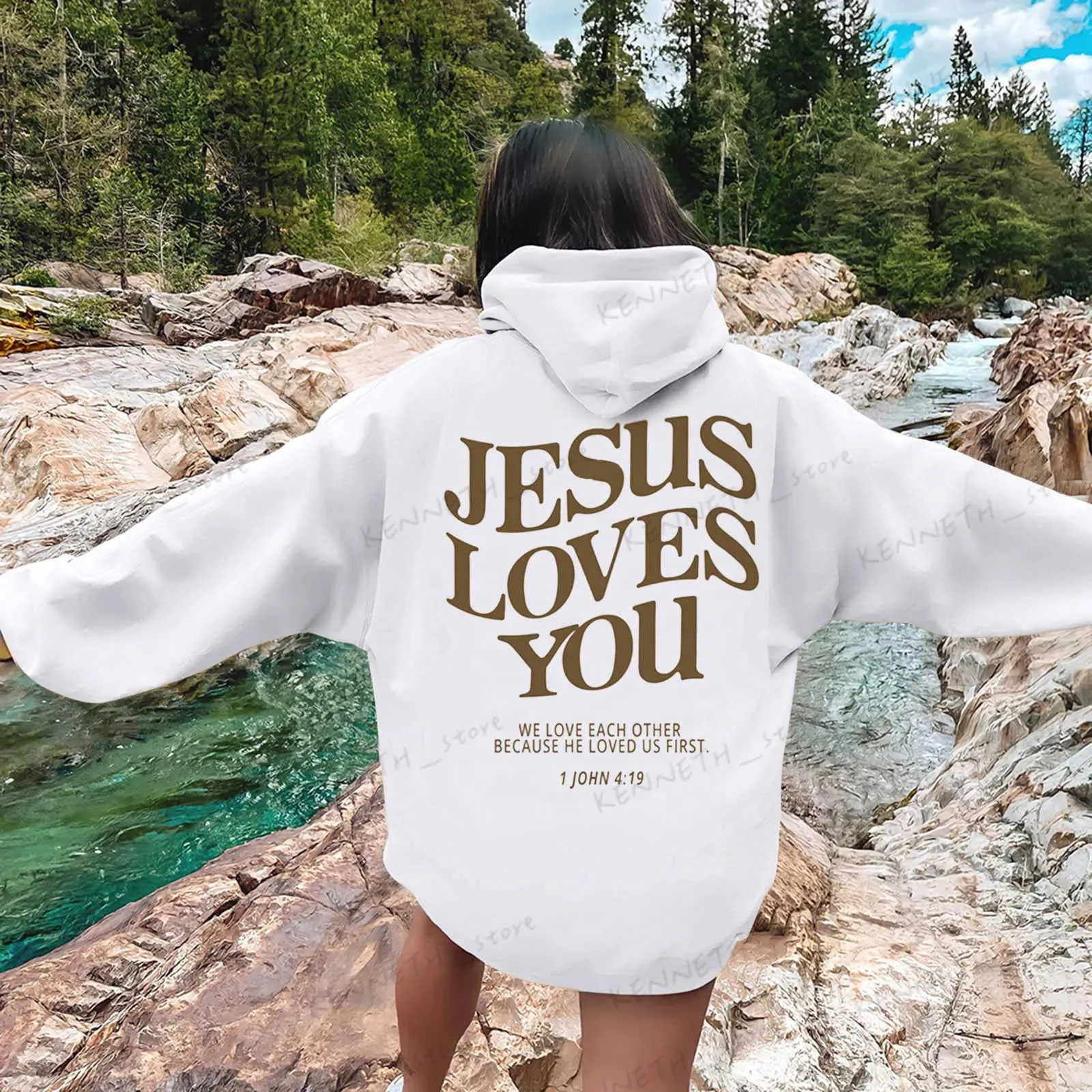 Felpe con cappuccio da uomo Felpe Jesus Loves You Stampa Felpe con cappuccio per donna Y2K Abbigliamento Manica lunga Divertenti Felpe con cappuccio grafiche 2023 Autunno Inverno Pullover Top T240126