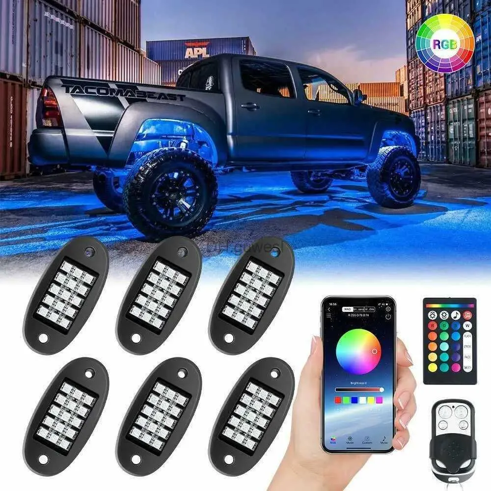 Led Neon Sign 6 Pods Car RGB LED Rock Lights Wireless Bluetooth App Remote Control Music Multicolor Neon Underglow Light Kit för Offroad ATV YQ240126