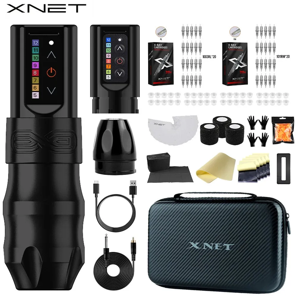 XNET EXO draadloze tattoo-machinekit met extra 2100 mAh-voeding 40 gemengde tattoo-cartridges voor tattoo-artiesten 240124