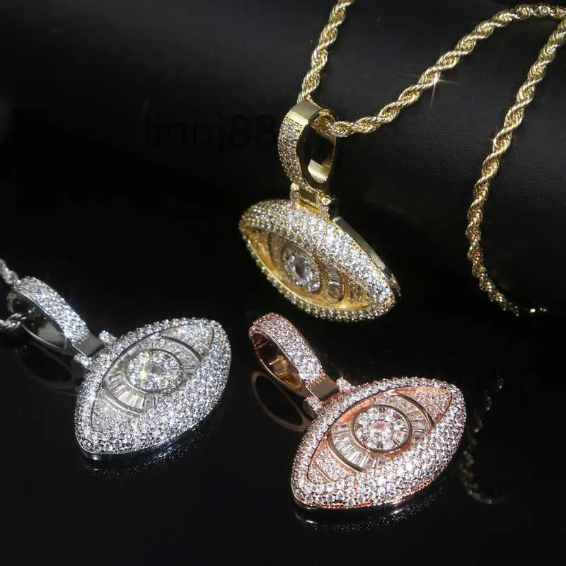 Pendentif Colliers Fasion Evil Forme Eye Collier Femmes Hommes Glacé Hip Hop Rose Or Couleur Bijoux Cadeau De Fête 1QV2