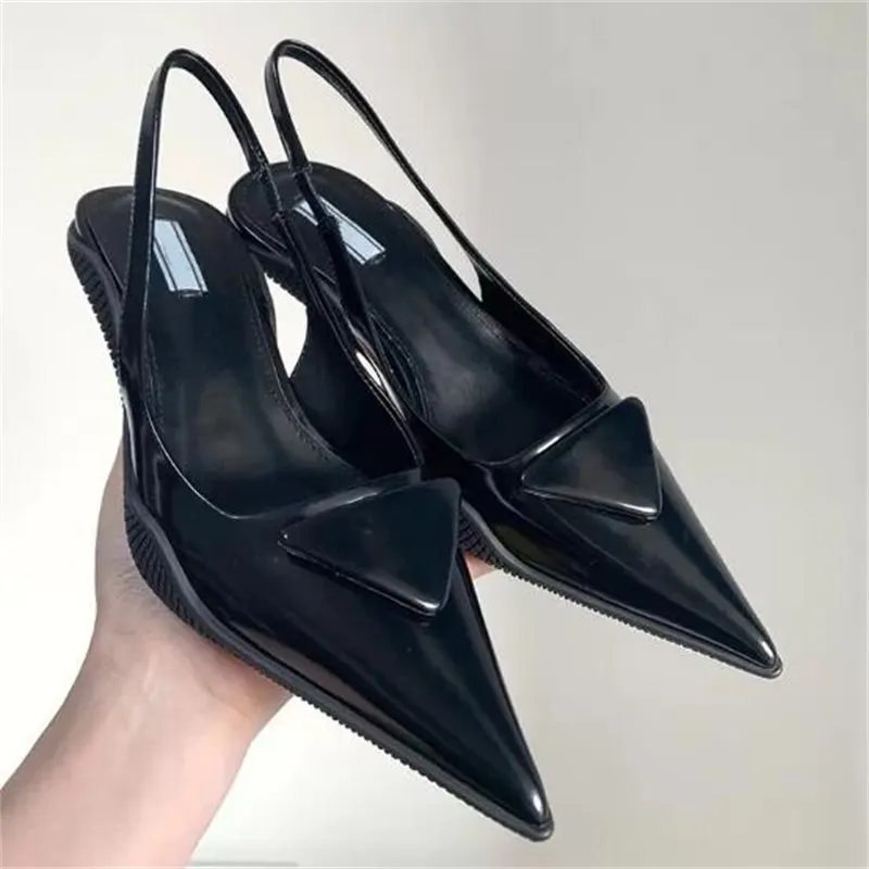 Slingback Dames Hakken Designer Driehoek Pumps Zwart Leer Puntige Jurk Schoenen Teen Sandalen Slingbacks Pomp Hak Comfortabel Mode Luxe Loafer Sandaal