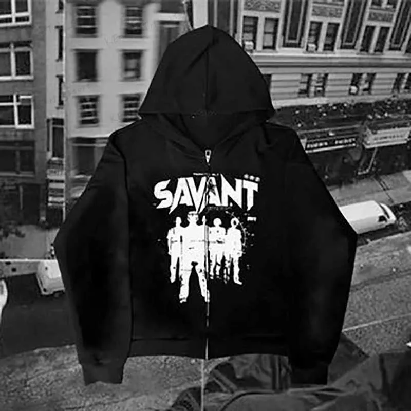 Sweats à capuche pour hommes Sweatshirts Y2k Hommes Emo Streetwear Sweat à capuche Zip Up Sweatshirts Fée Grunge Pull Surdimensionné Lettre Croix Goth Veste Tops Sweats à capuche Vêtements T240126