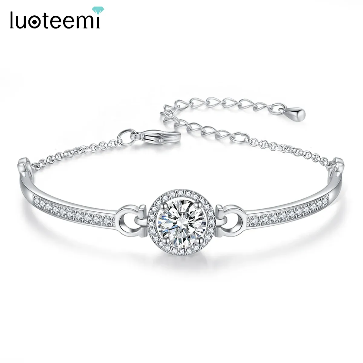 Jewelry Luoteemi Classic Cz Round Bangle Copper Alloy Cubic Zirconia Trendy Fashion Girl Bracelets and Bangles Hot Sale Designs Stylish