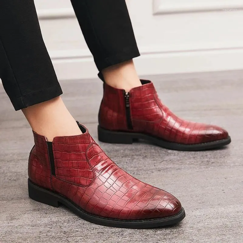 Boots Leather Fashion Dress Shoes Men Side Zipper Male Low Top Flats Pointed Toe Ankle Men's Casual