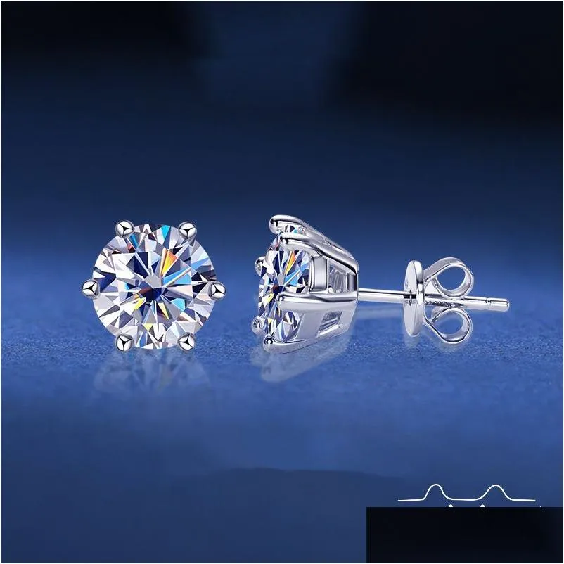 Stud Haute Qualité Style Classique Six Griffes Véritable D Couleur Mosang Pierre Boucles D'oreilles Femme 925 Sterling Sier Plaqué Or Oreille Ornements Dr Ottte