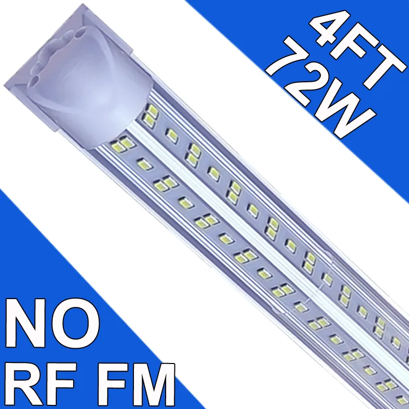 (Paquet de 25) Luminaire d'atelier LED de 4 pieds, forme en V 72W 72000LM 6500K (NO-RF RM), tube LED intégré T8 de 4 pieds, 48 pouces, ampoules LED connectables aux écoles, garage, entrepôt, lentille transparente usastock