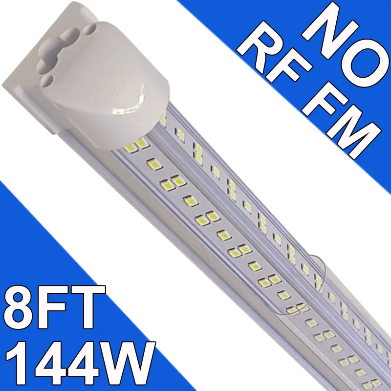 Éclairage d'atelier LED NO-RF RM, 8 pieds 144 W 6500 K blanc froid, tube LED intégré T8 de 8 pieds, éclairage de garage à brancher, forme en V, haut rendement, connectable usastock