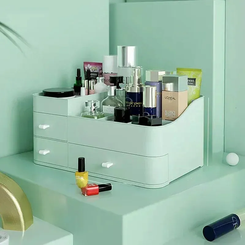 Tiroir de grande capacité maquillage organisateur salle de bain maquillage boîte de rangement femmes soins de la peau coiffeuse cosmétique rouge à lèvres trousse de beauté 240125