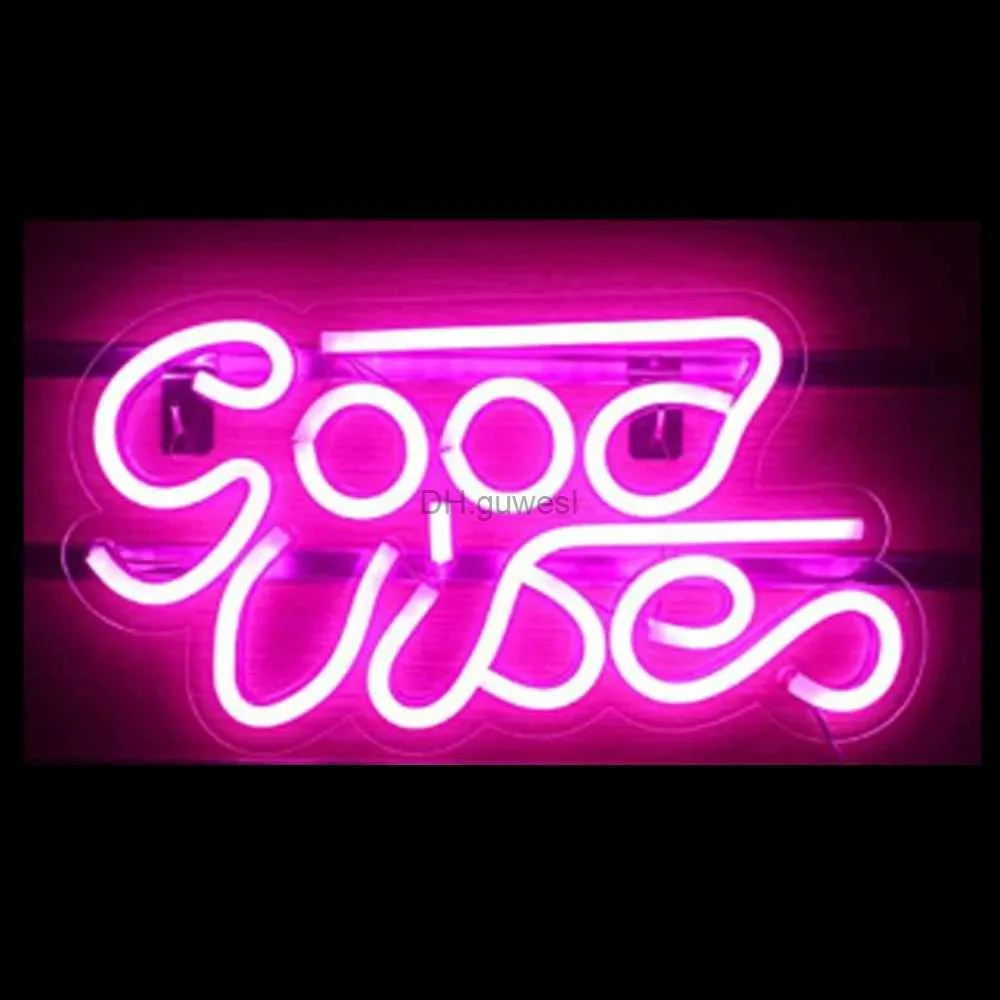 LED Neon Sign Good Vibes Neon Sign Lampada Personalizzata fatta a mano in vero vetro Tubo Bar Store Party Home Estetica Room Decor Display Light Gift 14X 8 YQ240126