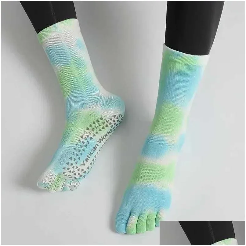 Sports Socks Pilates Five Toe Women Tie-Dyed Non-Slip Sile Crew Yoga YQ240126 Drop Delivery Dhyil